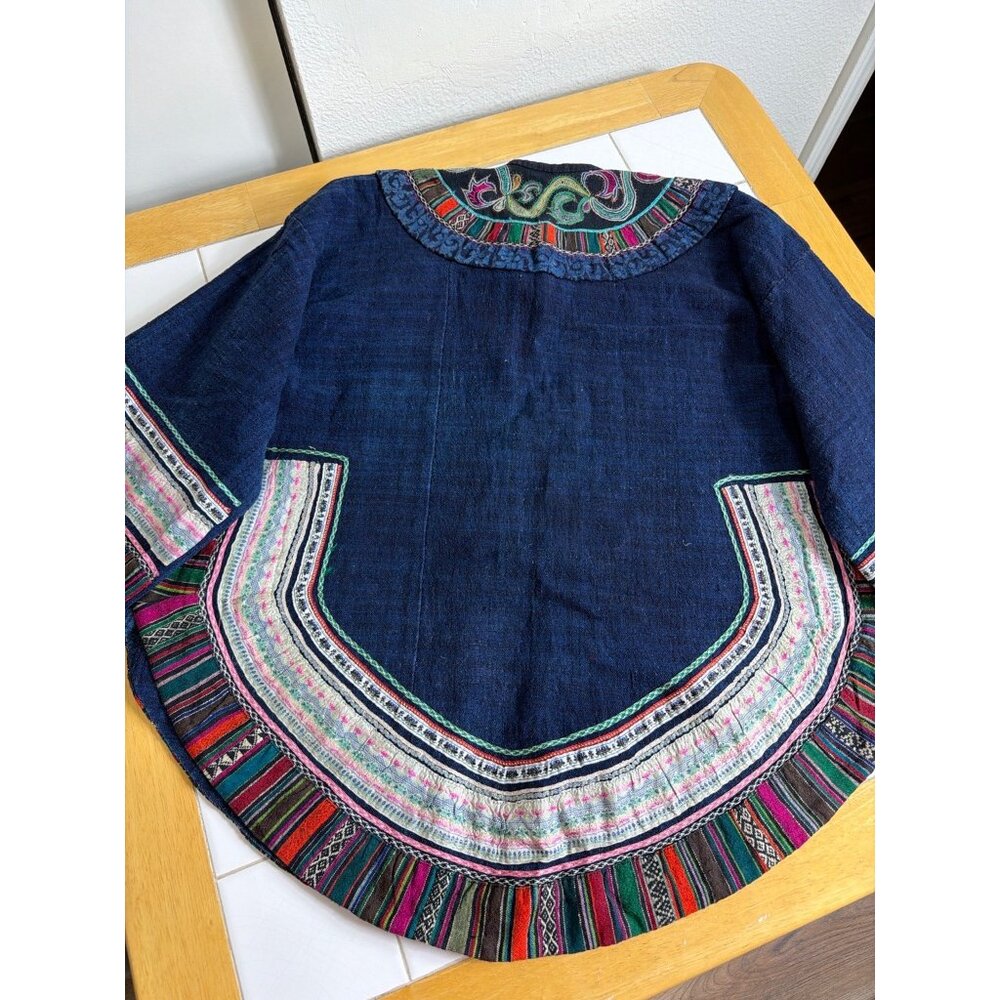 Vintage Hmong Handmade Indigo Jacket Embroidered Tribal OOAK Boho Artisan - Picture 5 of 16